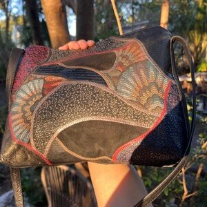 Carlos Falchi Artistic Patchwork Leather Crossbody Bag, like new, price firm